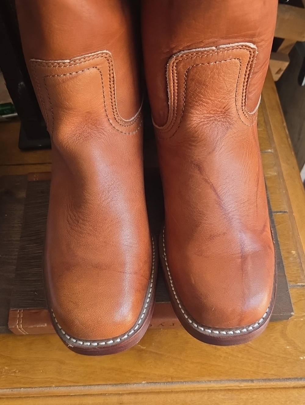 FRYE Tall Leather Pull-On Boots in Cognac Brown - Picture 2 of 8